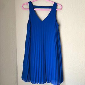 Sequin Hearts Royal Blue Accordion Sheer Sleeveless Dress Retro Bright Style